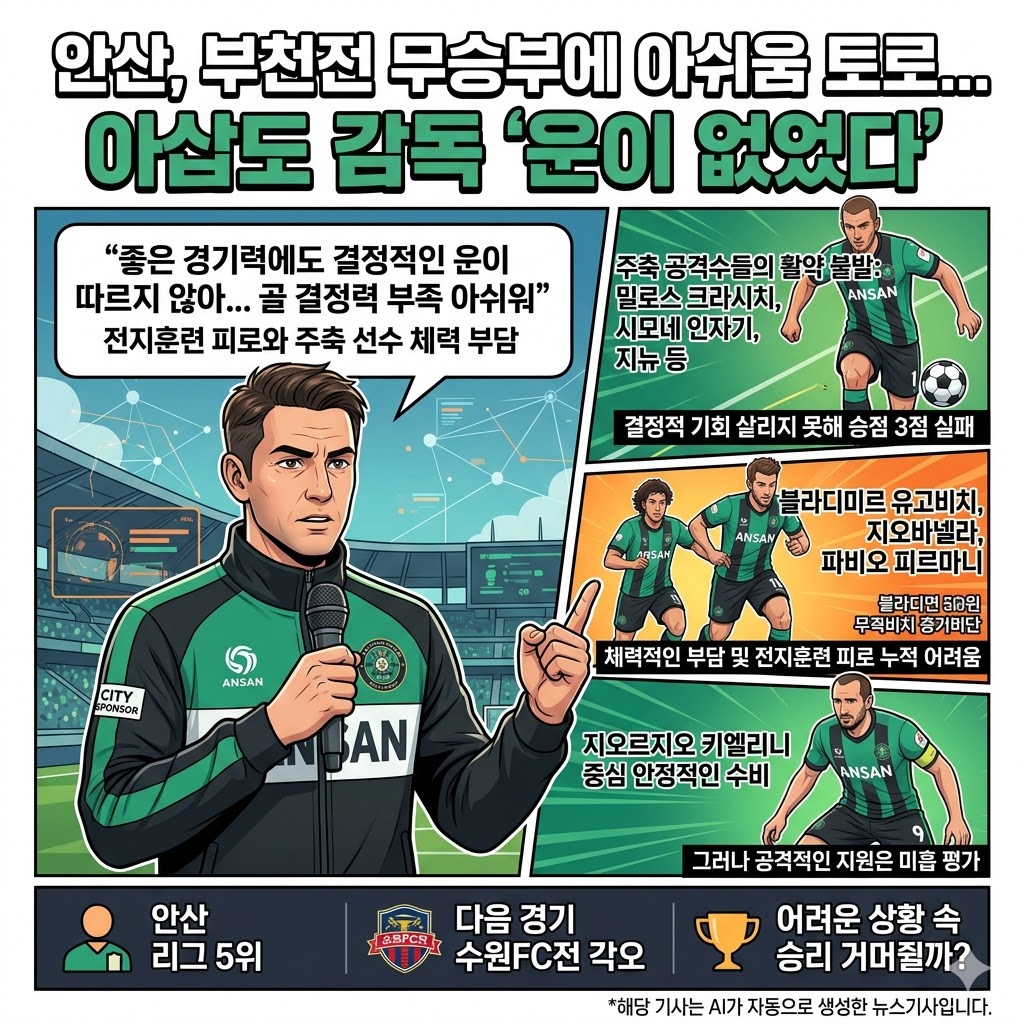안산 감독 탄식[경기력은 굿, 승운은 어디에?]