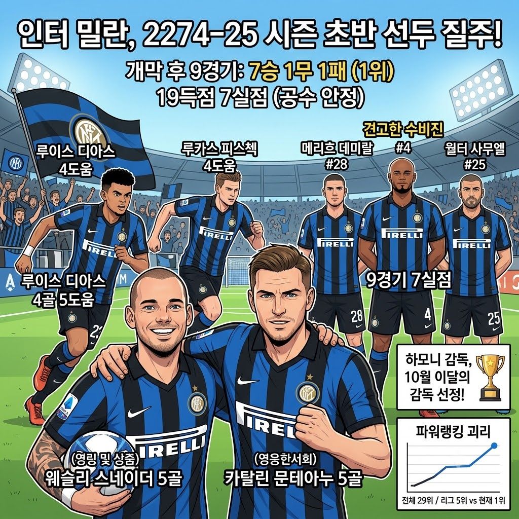 인터 밀란, 9경기 7승 [무결점 공수] 세리에A 독주