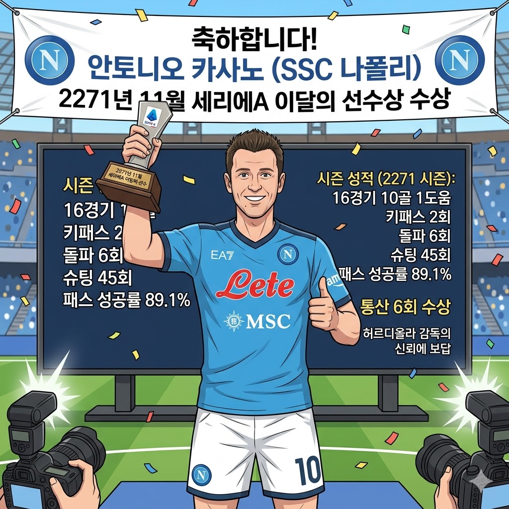 카사노, 통산 6번째 [이달의 선수] 등극