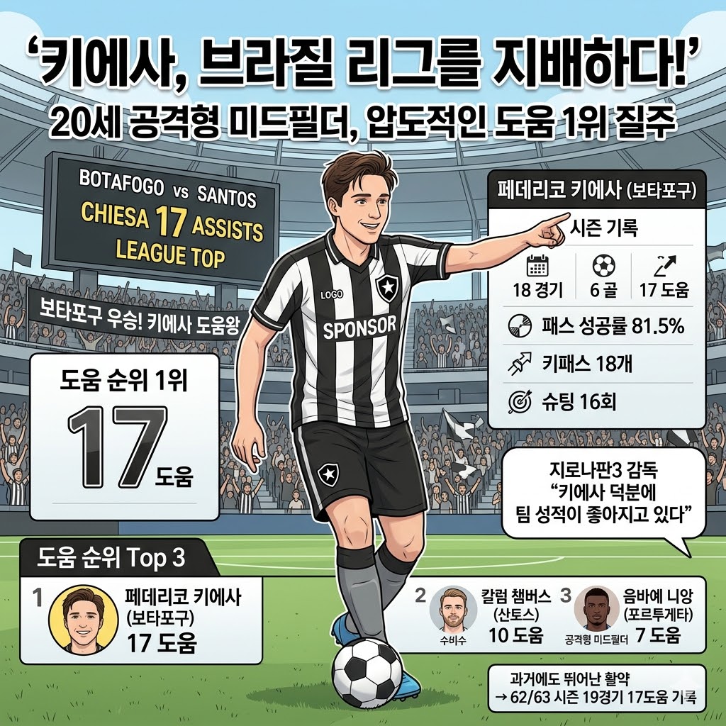 브라질 리그 도움왕 키에사 압도적 1위키에사 도움 폭