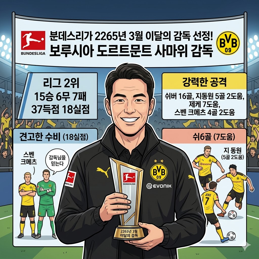 도르트문트의 [철벽] 사마위, 이달의 감독 영예!