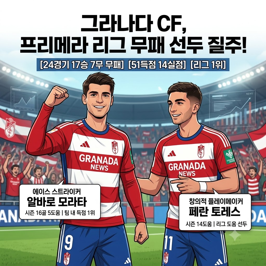 무패질주 그라나다, 모라타 16골 앞세워 우승 독주