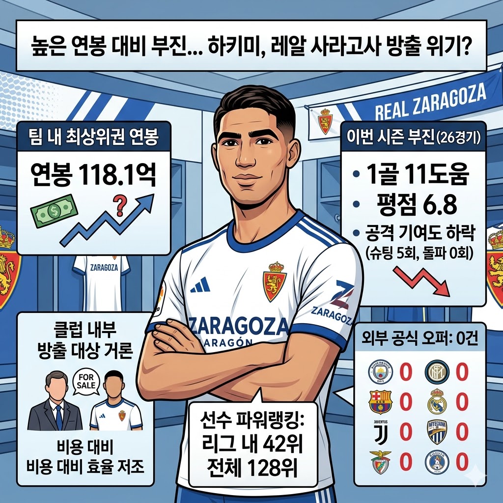 하키미, 118억 연봉값 못하나…사라고사 방출 수순