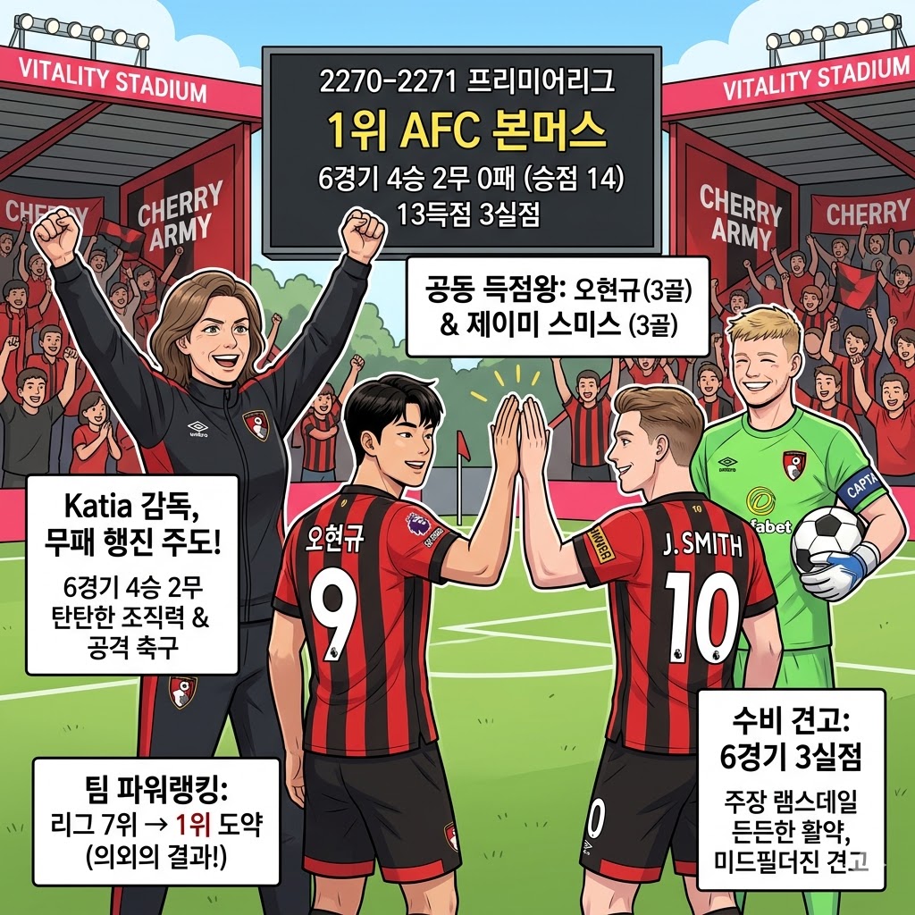 오현규 3골 앞세운 본머스, 개막 6경기 무패 선두 질