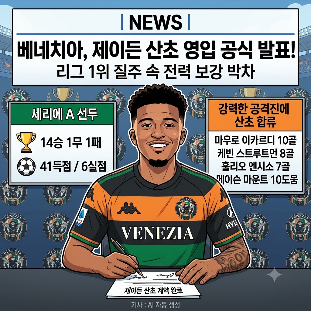 무패행진 베네치아, 산초 영입으로 꿈의 공격진 완성