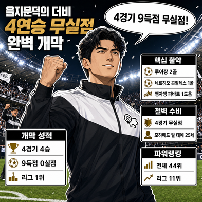 을지문덕의 더비, 4연승 무실점 [완벽 개막]