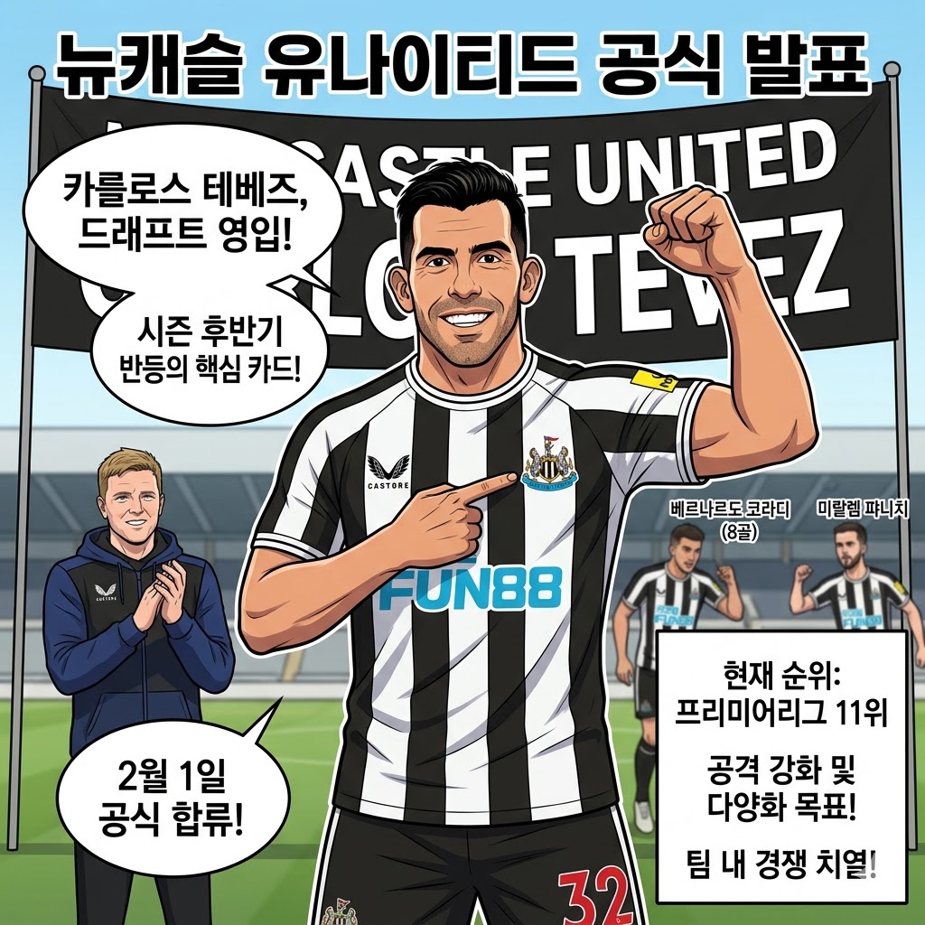 뉴캐슬, 득점 가뭄 해결사 테베즈 품었다