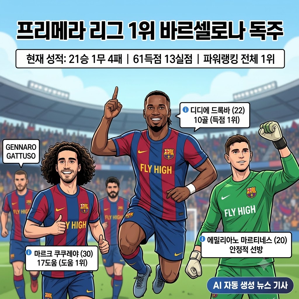 드록바 10골 앞세운 바르사, 독주는 계속된다
