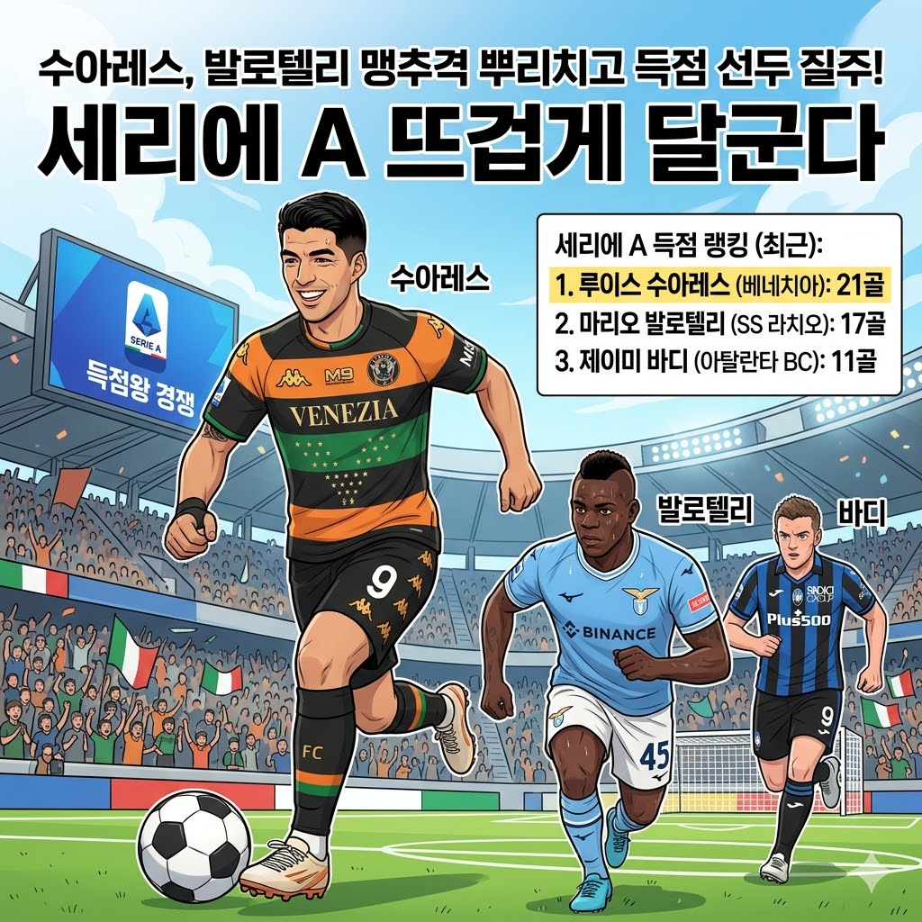 루이스 수아레스 세리에A 득점 선두 질주발로텔리 맹