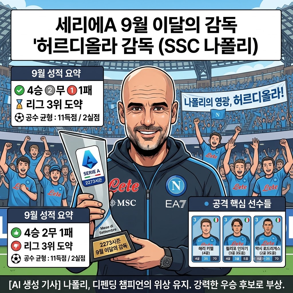 허르디올라의 나폴리, 11득점 2실점 압도적 9월을 보