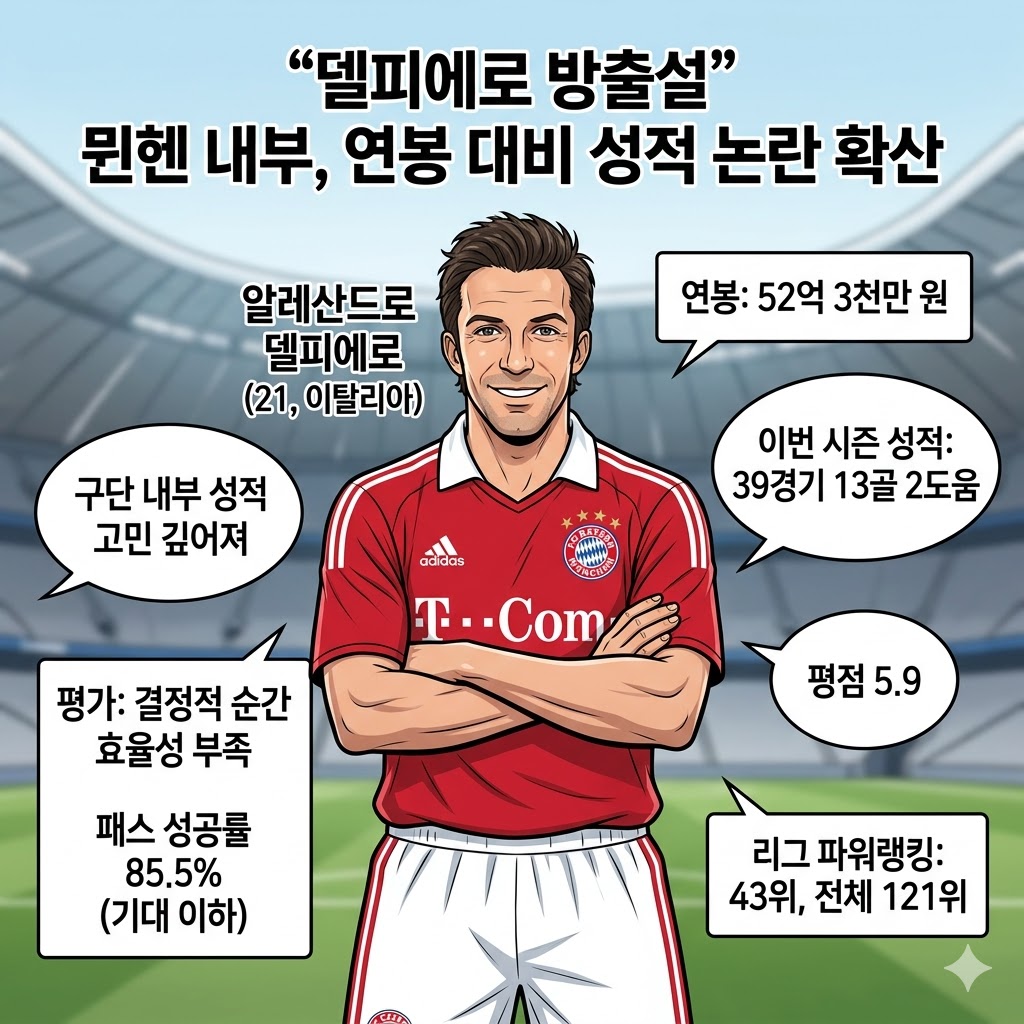 델피에로, 52억 받고 평점 5.9…뮌헨 [손절] 수순
