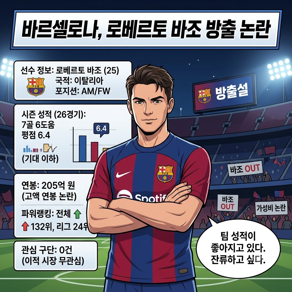 바조, 연봉 205억인데 평점 6.4…바르사 [손절] 임박