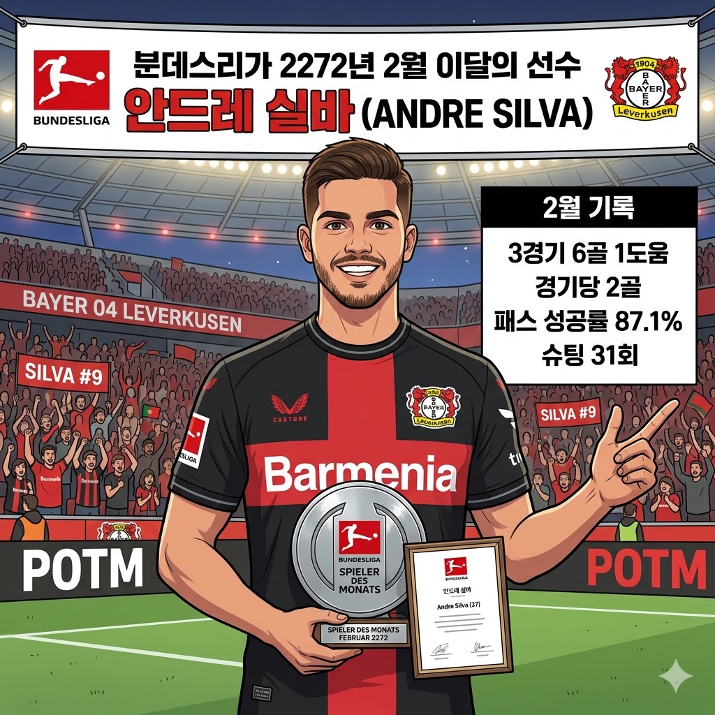 안드레 실바, 경기당 2골 괴물 효율로 분데스리가 2월