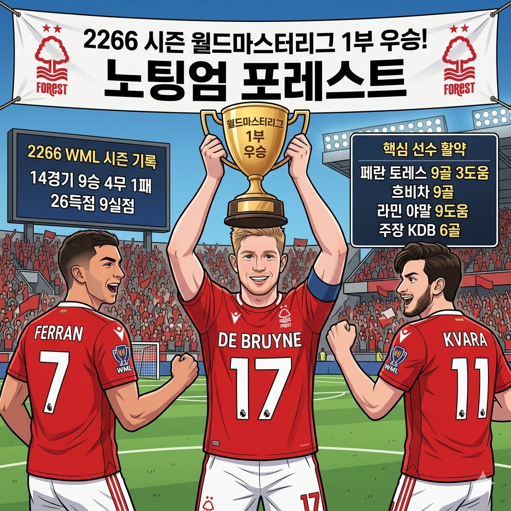 노팅엄 포레스트, 2266시즌 1부리그 정상 등극!
