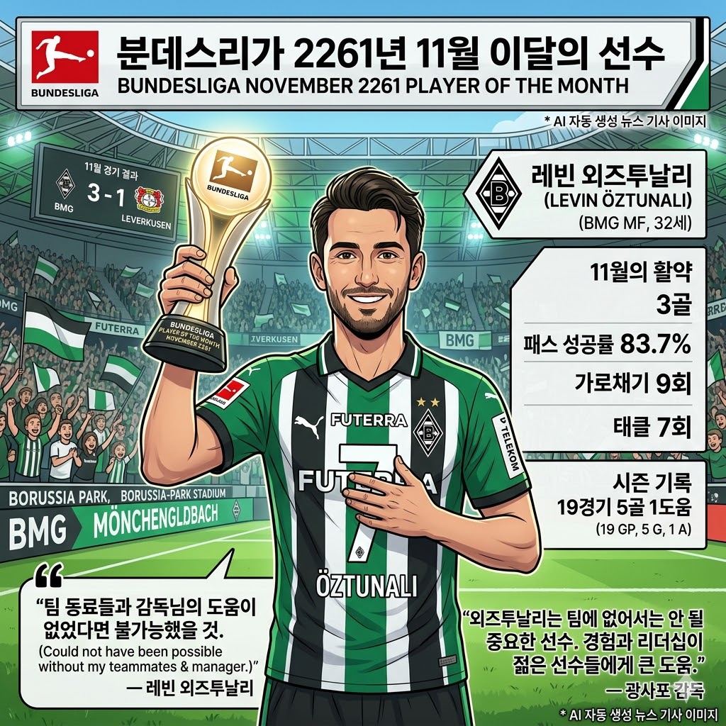 [베테랑의 품격] 외즈투날리, 분데스리가 11월 MVP 등