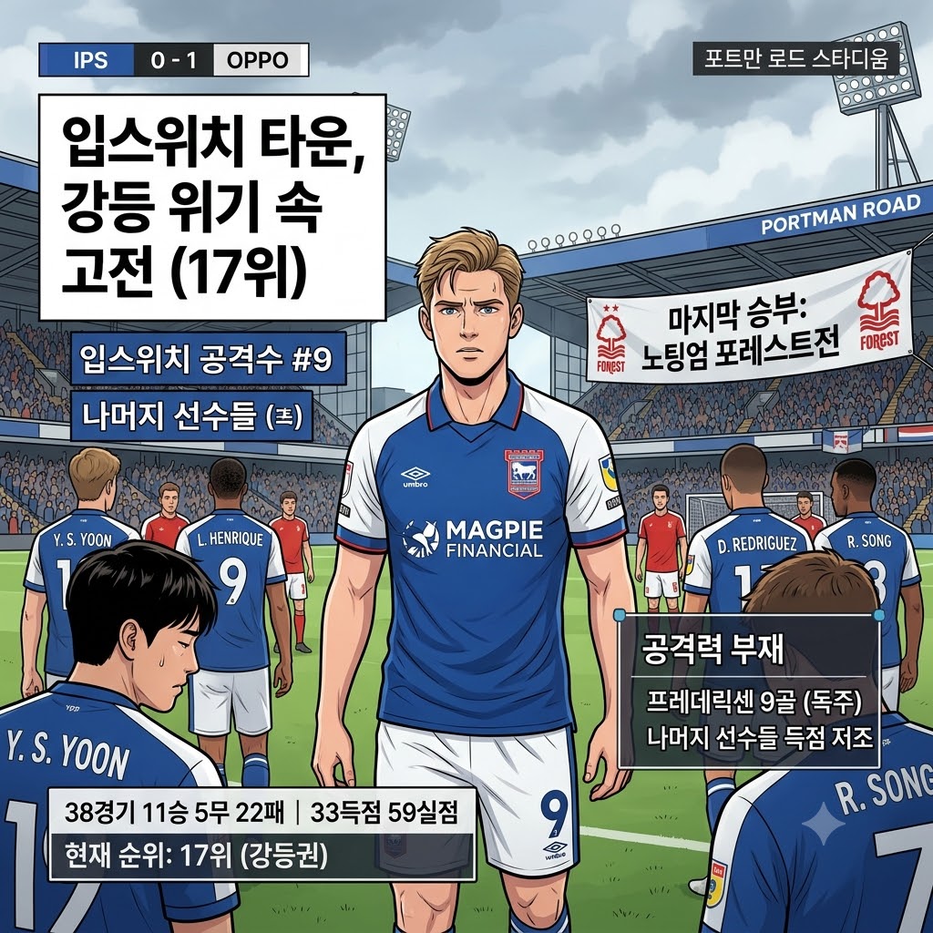 입스위치, 22패의 늪…프리미어 생존 가능할까